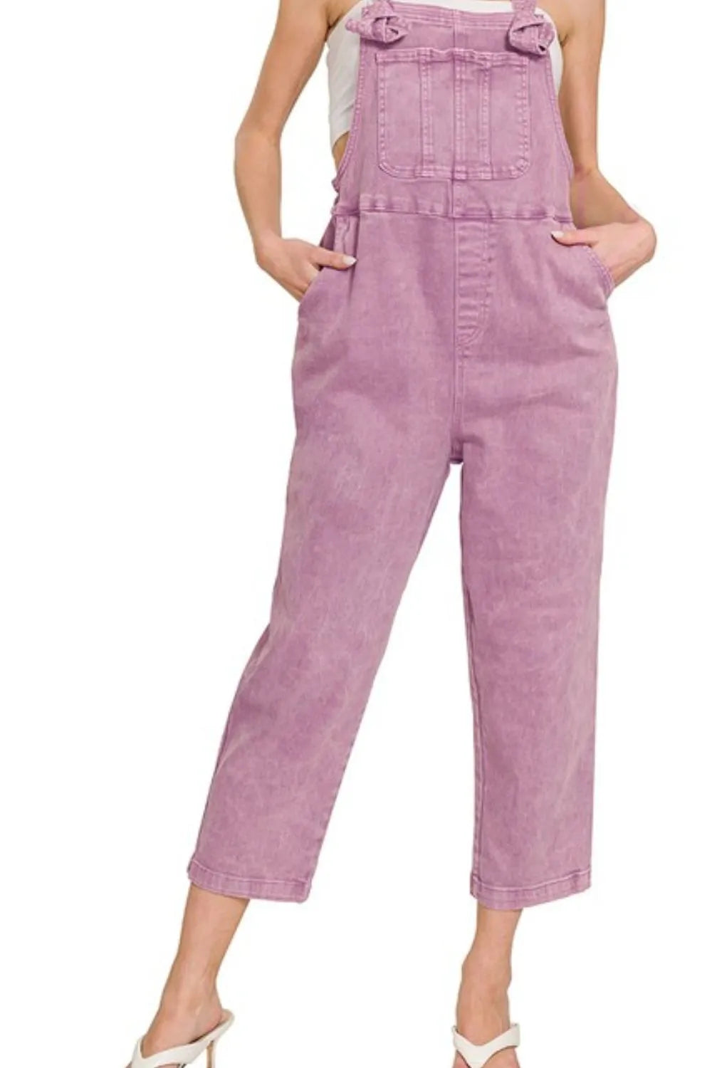 B Violet Zenana Washed Knot Strap Relaxed Fit Overalls 1
