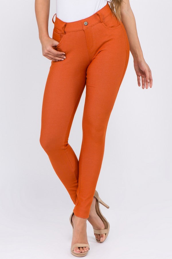 Khaki Cotton Blend 5 Pocket Skinny Jeggings