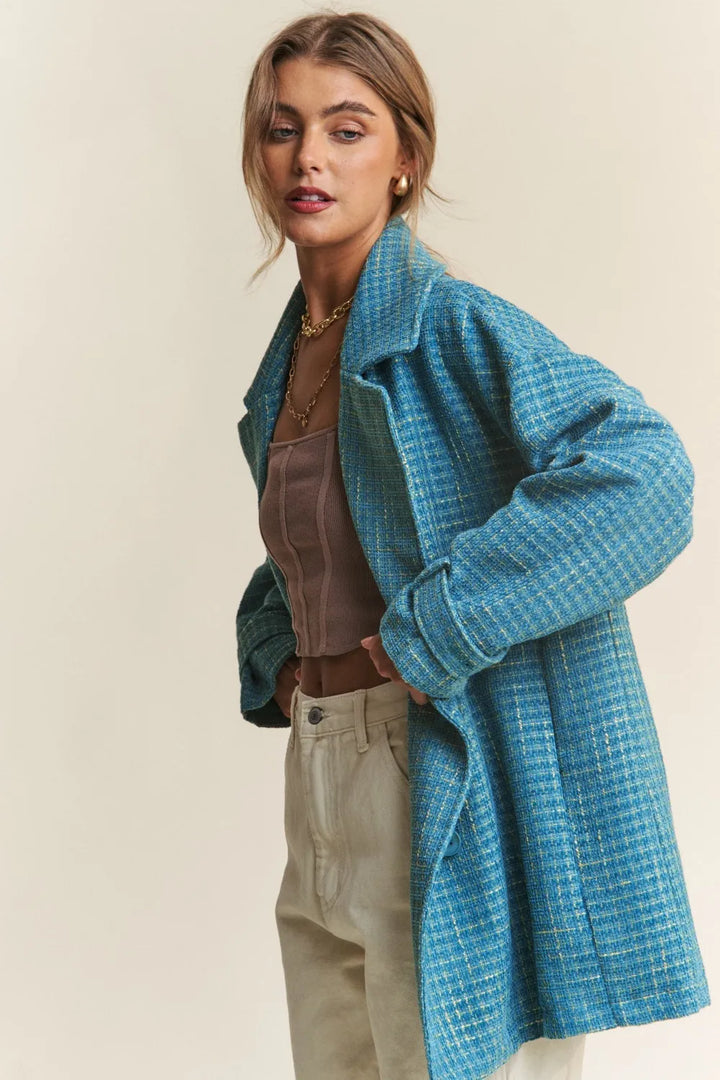 J Nna Tweed Double Breasted Long Sleeve Coat