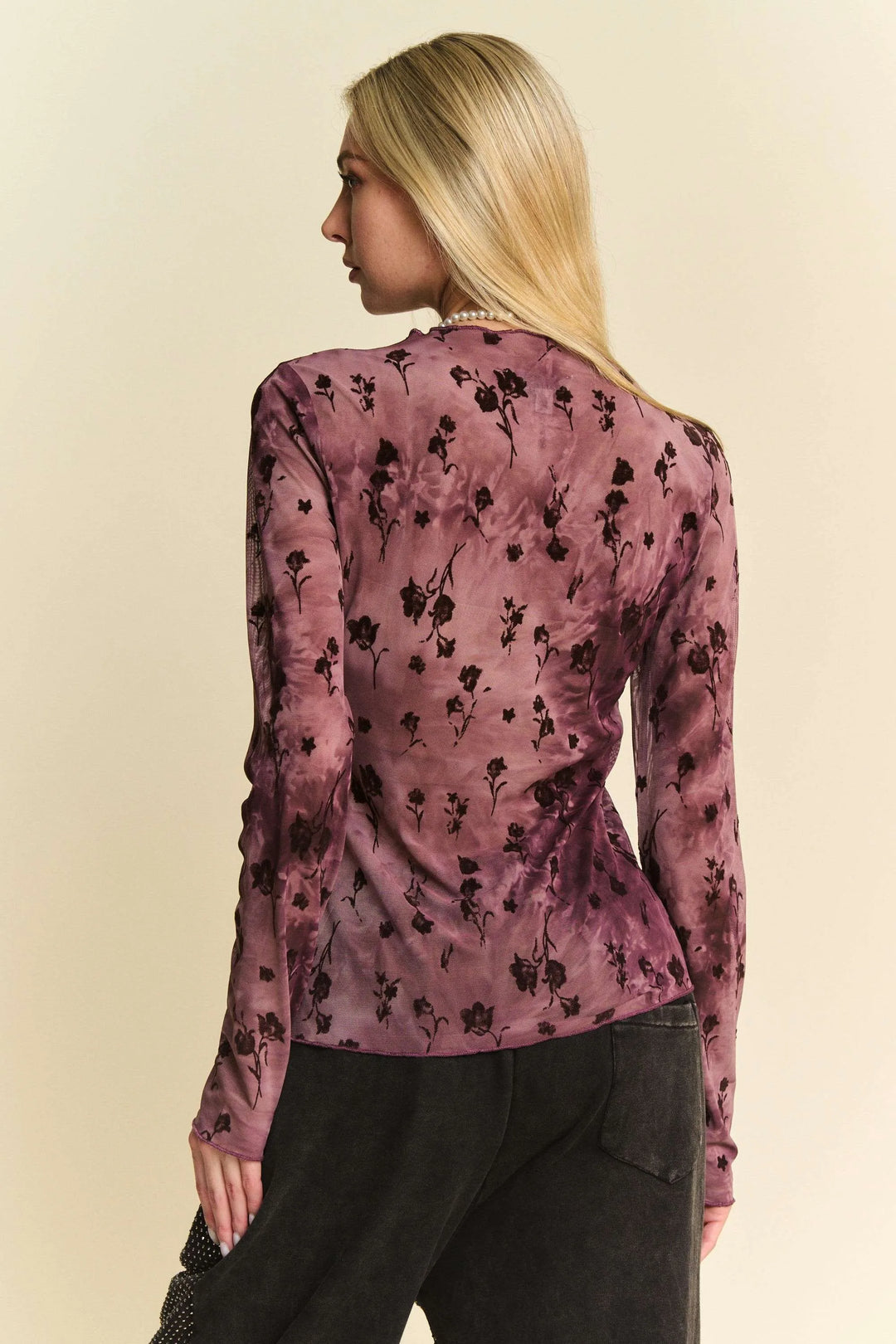 Davi Dani Floral Mesh Long Sleeve Sheer Layering Top 1