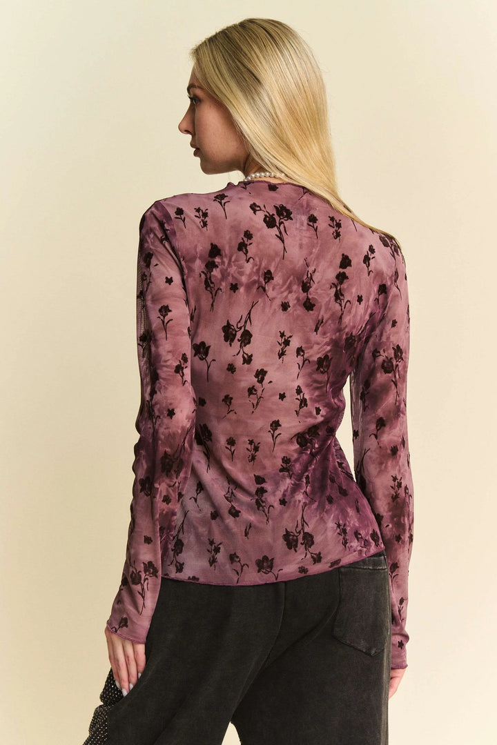 Davi Dani Floral Mesh Long Sleeve Sheer Layering Top 1