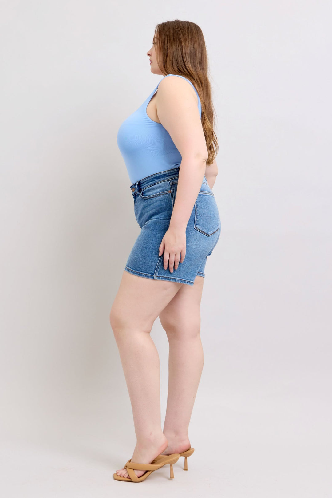 Medium Judy Blue Full Size 2 Button Denim Shorts With Pockets Plus Size