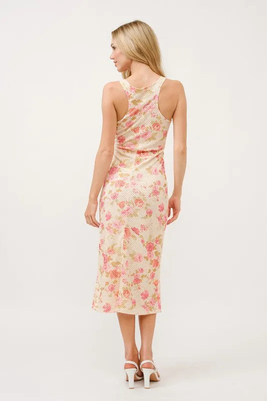 Multi And The Why Floral Fishnet Bodycon Midi Dress