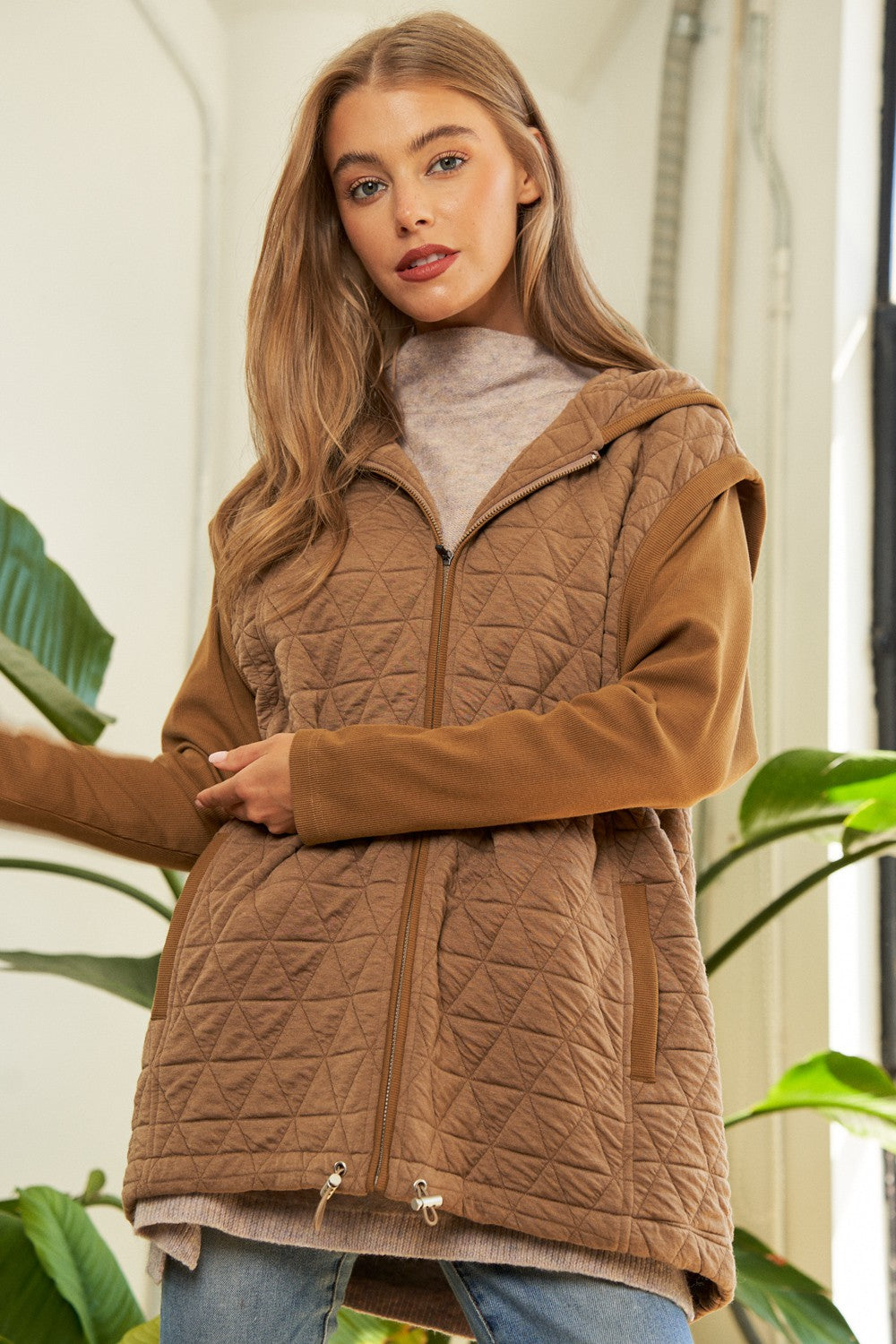 Solid Long Sleeve Zipper Front Hoodie Jacket | Anekay