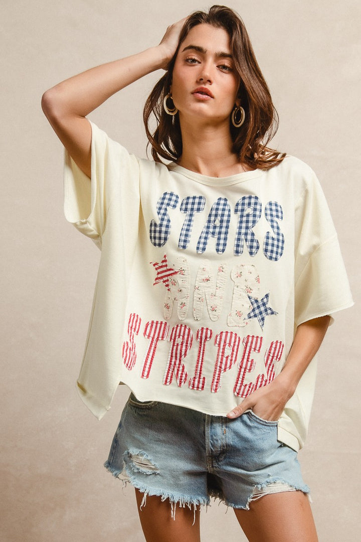 Bibi Mix And Match Stars And Stripes Patchwork Short Sleeve T Shirt