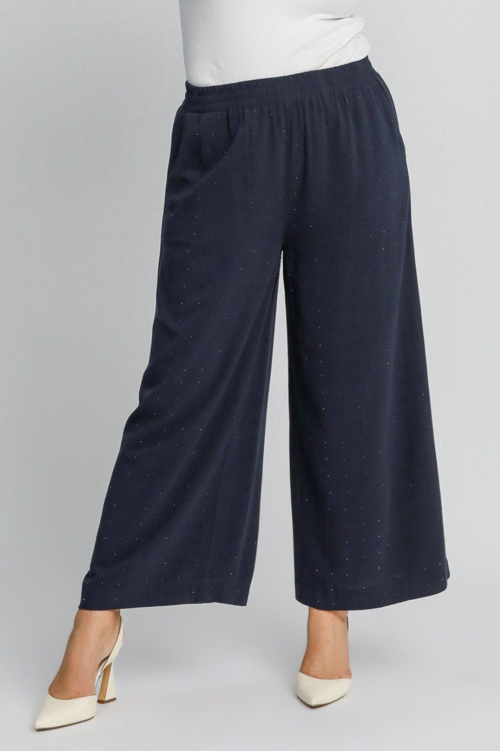 Dark Blue Umgee Full Size High Waisted Embellished Linen Pants Plus Size 1