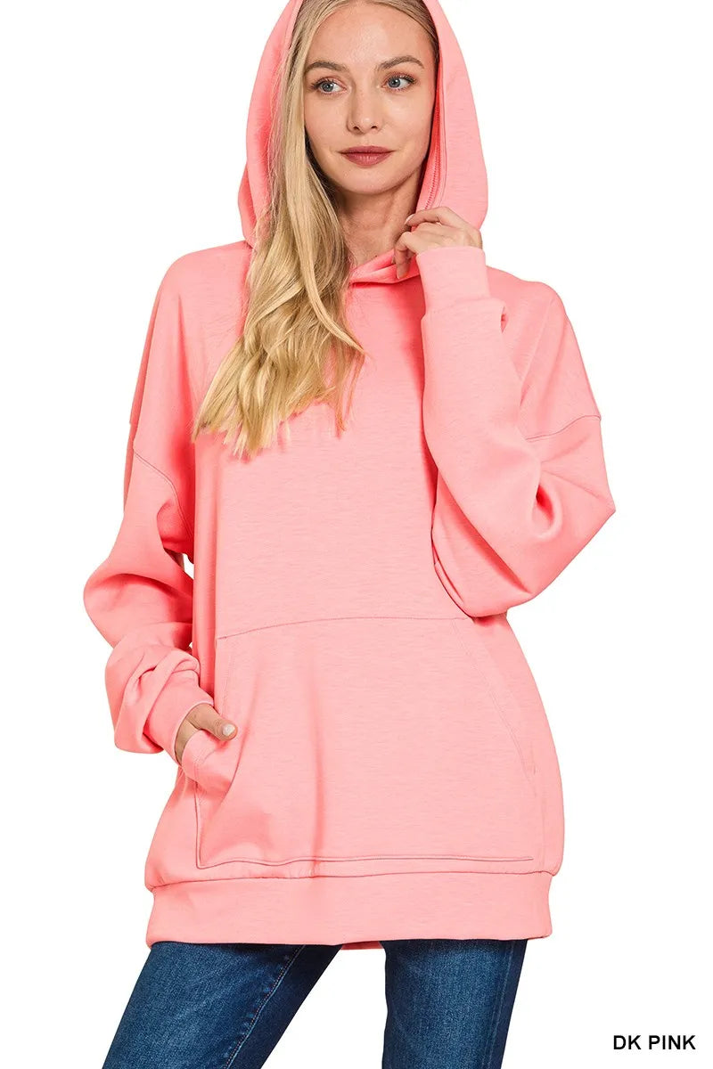 Dk Pink Zenana Oversized Scuba Hoodie With Kangaroo Pocket 4