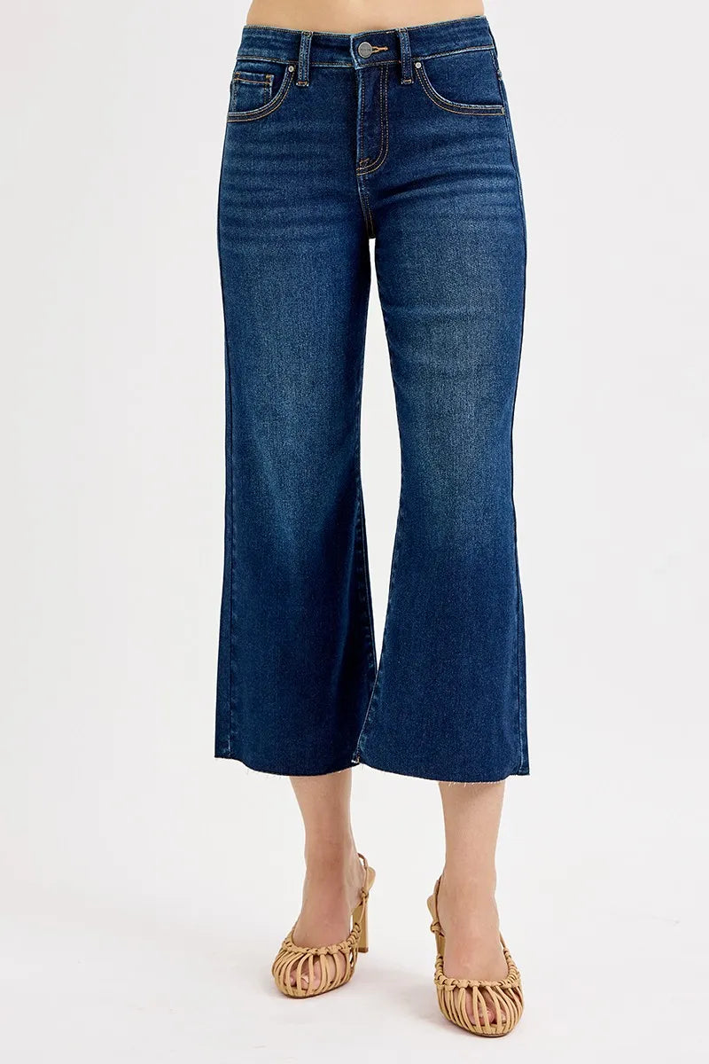 Dark Risen Full Size Tummy Control High Rise Crop Wide Jeans Plus Size