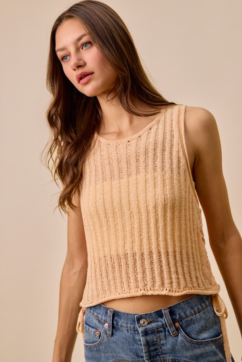Peach So Me Low Gauge Pointelle Lightweight Sweater Tank Top