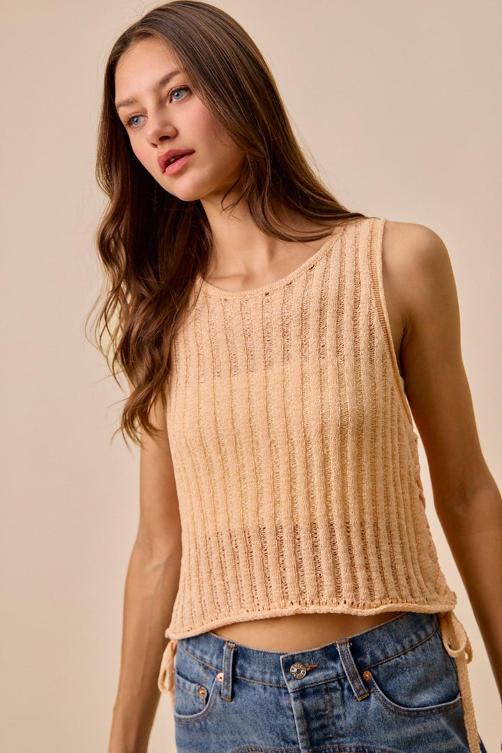 Peach So Me Low Gauge Pointelle Lightweight Sweater Tank Top