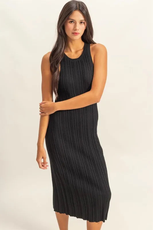 Black Hyfve Round Neck Bodycon Ribbed Knit Dress 3