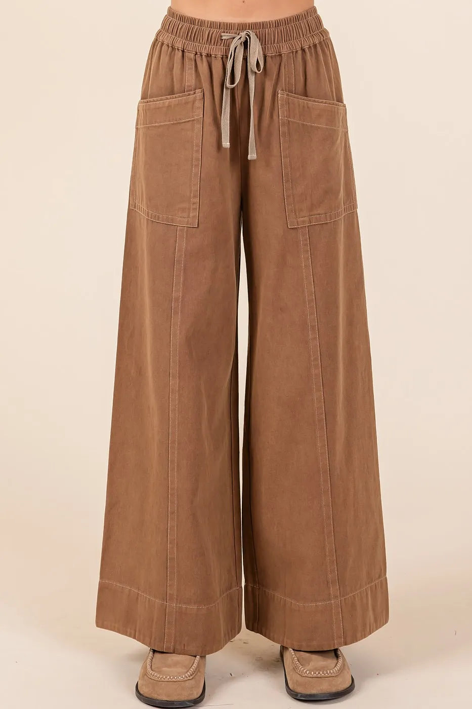 Cocoa Mittoshop Mineral Wash Wide Leg Elastic Waist Twill Pants