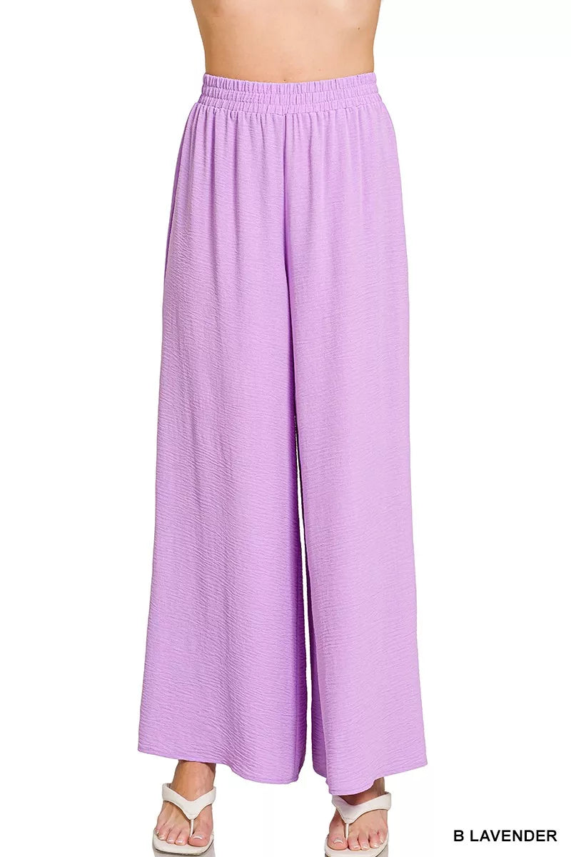 B Lavender Zenana Woven Airflow Elastic Waistband Pants