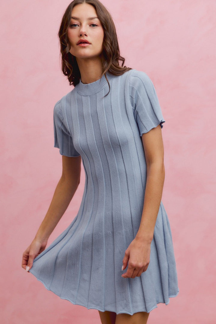 Blue So Me Wide Rib Short Sleeves Sweater Knit Mini Dress 1