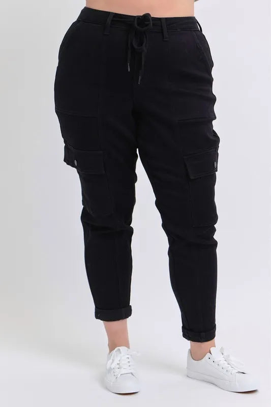 Bk Judy Blue Full Size High Waist Cargo Cuffed Jogger Plus Size