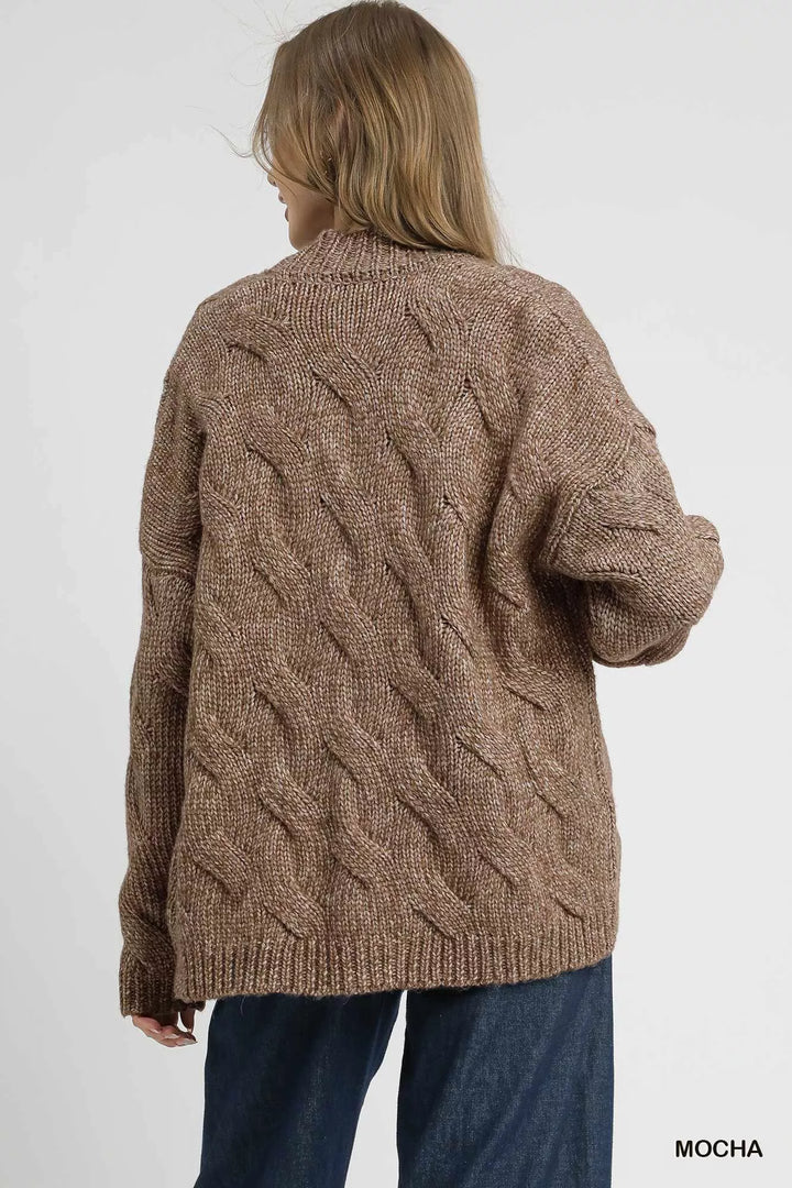 Mocha Umgee Chunky Cable Knit Open Front Cardigan