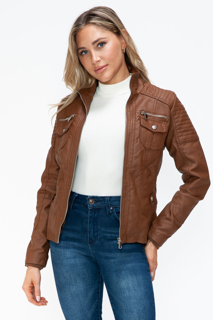 Ymi Removable Faux Layered Multi Pocket Jacket With Fuzzy Hood 2