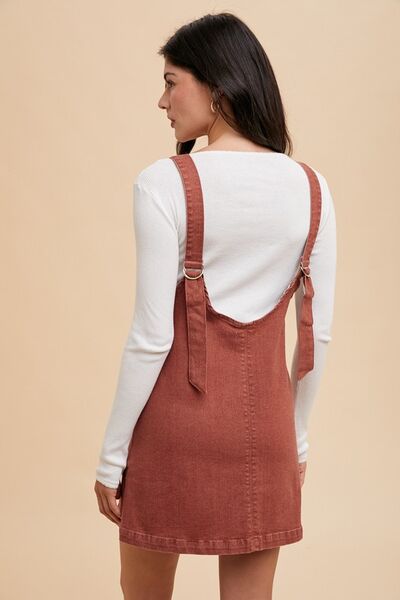 Rust Annie Wear V Neck Adjustable Strap Denim Overall Dress With Pockets