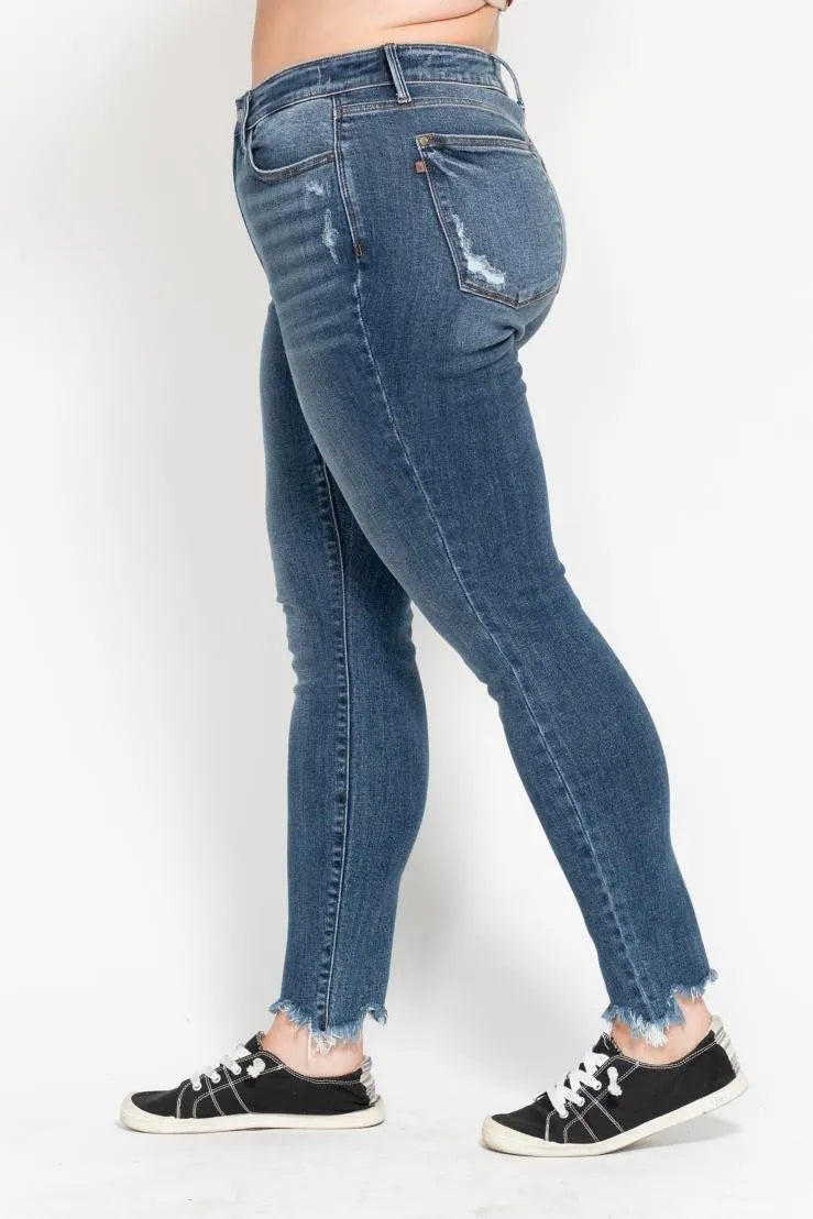 Medium Judy Blue Plus Size High Waist Skinny With Destroy Shark Bit Hem