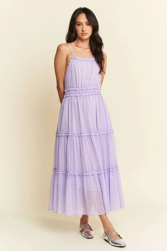 Lavender Davi Dani Texture Swiss Dot Ruffle Square Neck Midi Dress 2
