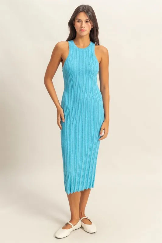 Blue Hyfve Round Neck Bodycon Ribbed Knit Dress 1