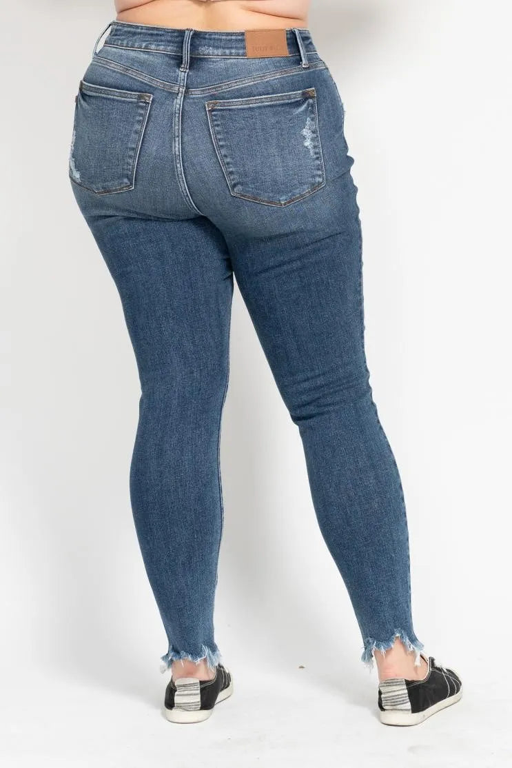 Judy Blue Plus Size High Waist Skinny With Destroy Shark Bit Hem