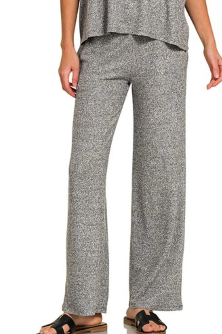 Gray Zenana Soft Melange Short Sleeve Tee Long Pants Set