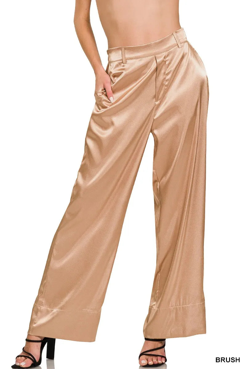 Brush Zenana Wide Leg Satin Pants 1