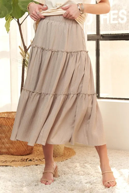 Taupe Adora Rhinestone Accent Tiered Skirt 1