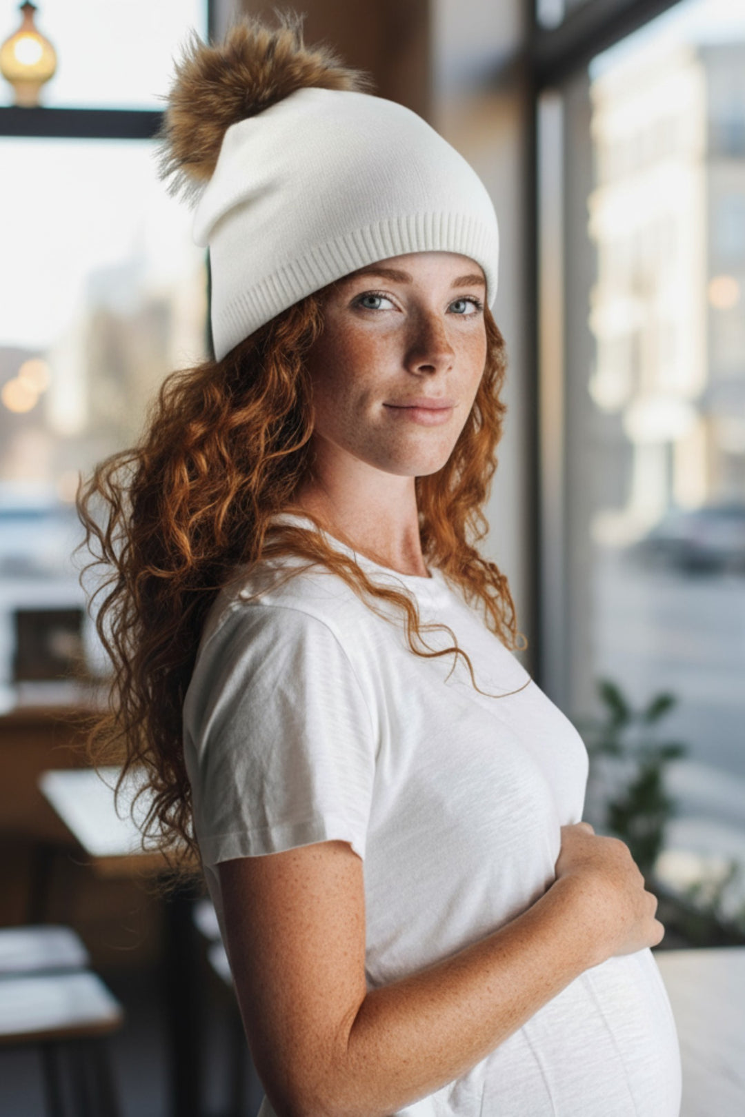 Black Raccoon Fur Pompom Pre Sewed Slouchy Beanie