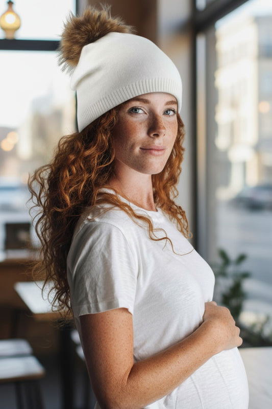 Black Raccoon Fur Pompom Pre Sewed Slouchy Beanie