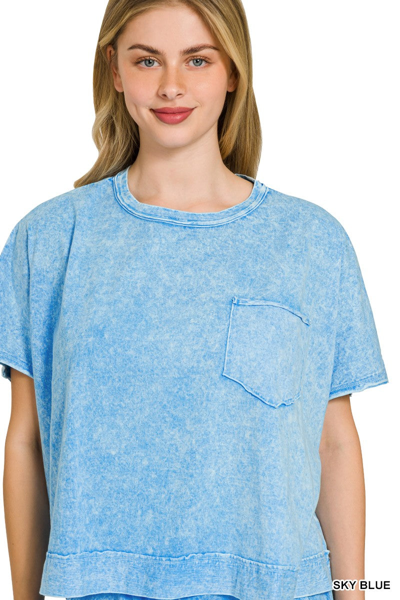 Zenana Halo Snow Washed Boxy Top Shorts Set 2