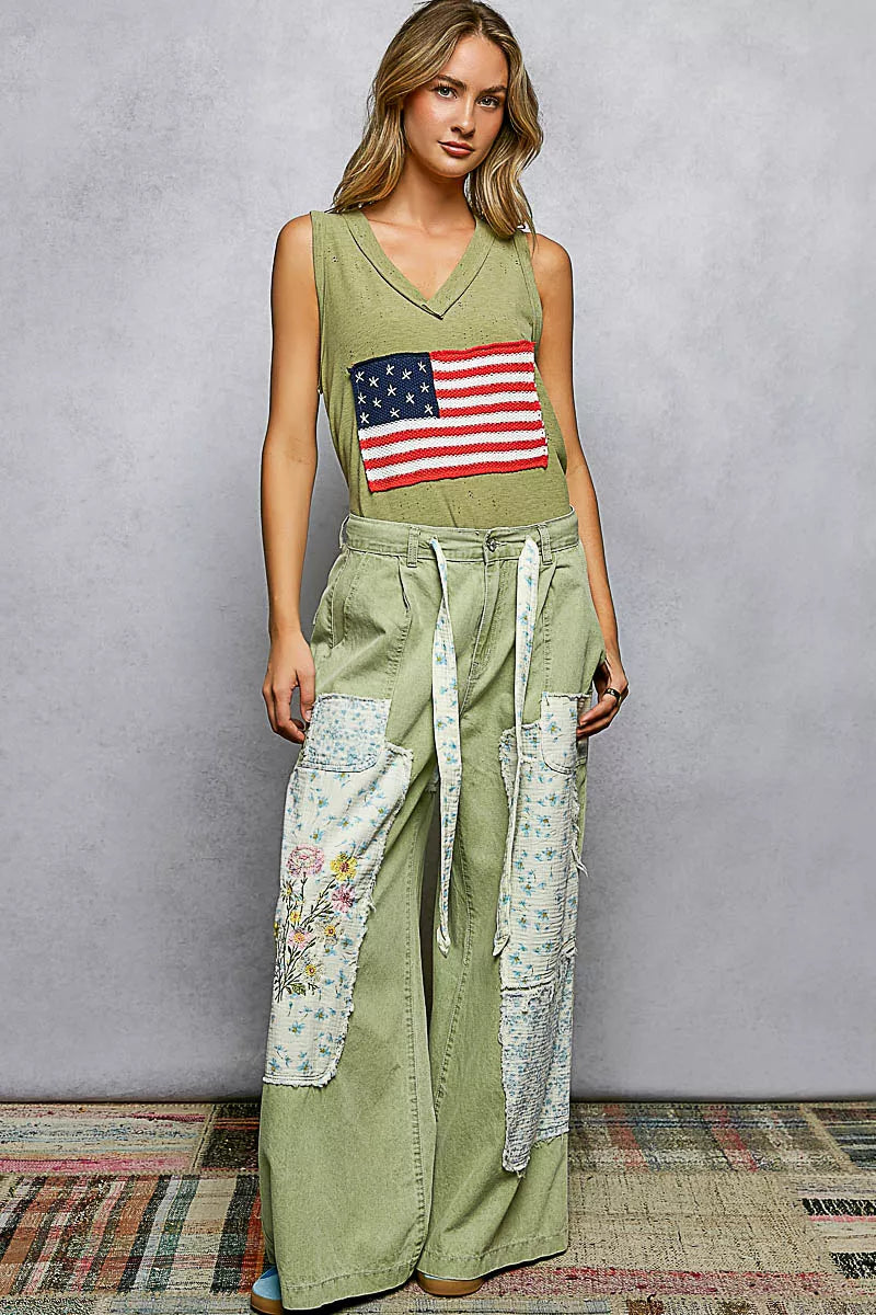 Pol V Neck Ribbed Tank With American Flag Patch And Star Back Patch 3