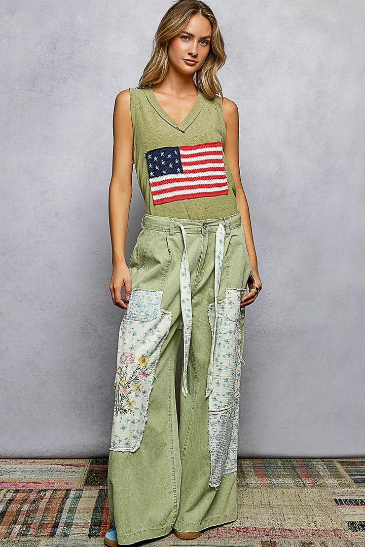 Pol V Neck Ribbed Tank With American Flag Patch And Star Back Patch 3