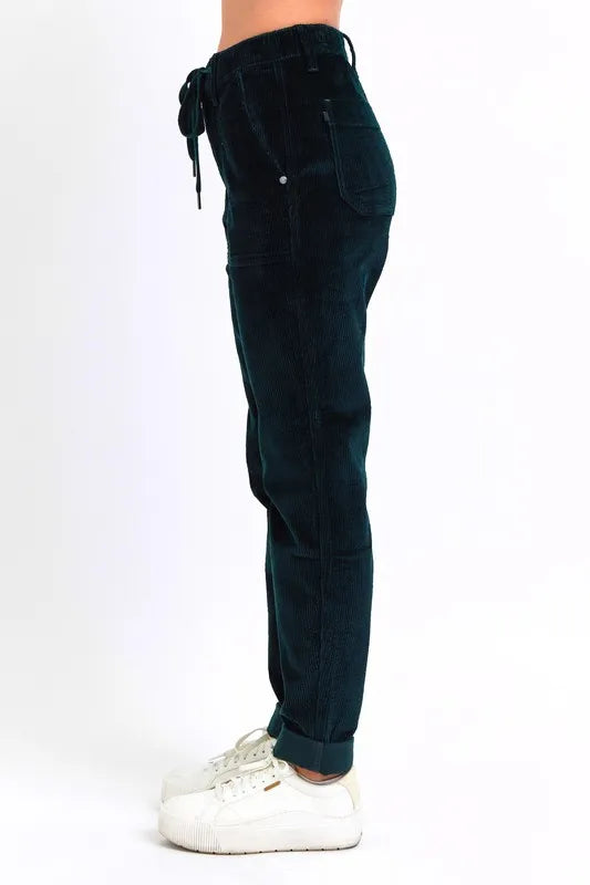 Emrld Judy Blue Full Size High Waist Corduroy Cuffed Jogger Plus Size
