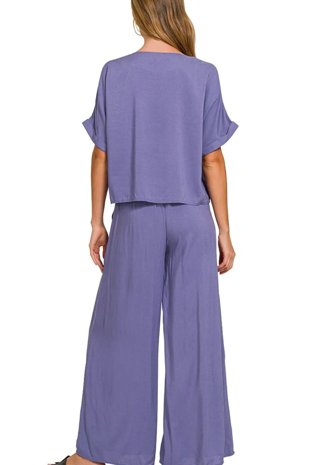 Marlin Zenana Round Neck T Shirt And Wide Leg Pants Set 1