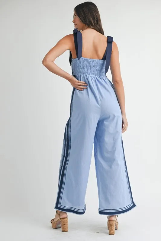 Mable Linen Mix Chevron Sail Shoulder Strap Jumpsuit