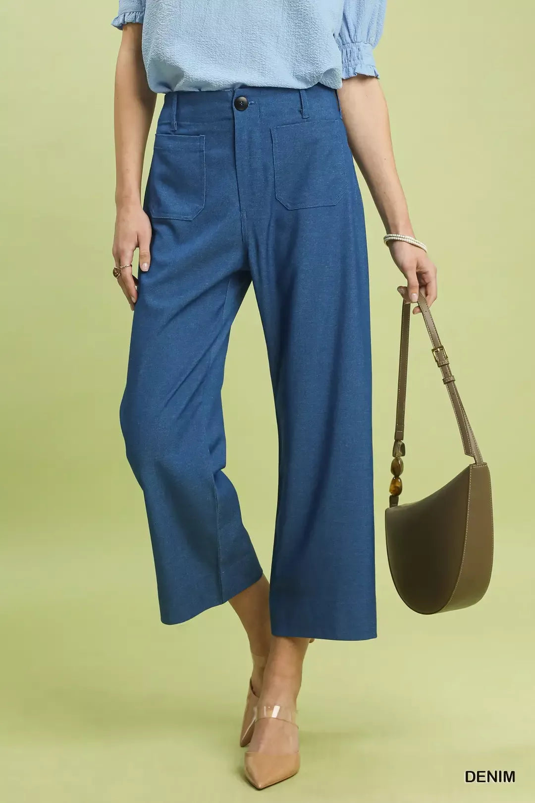 Denim Umgee Denim Wide Leg Crop Pants With Front Pockets