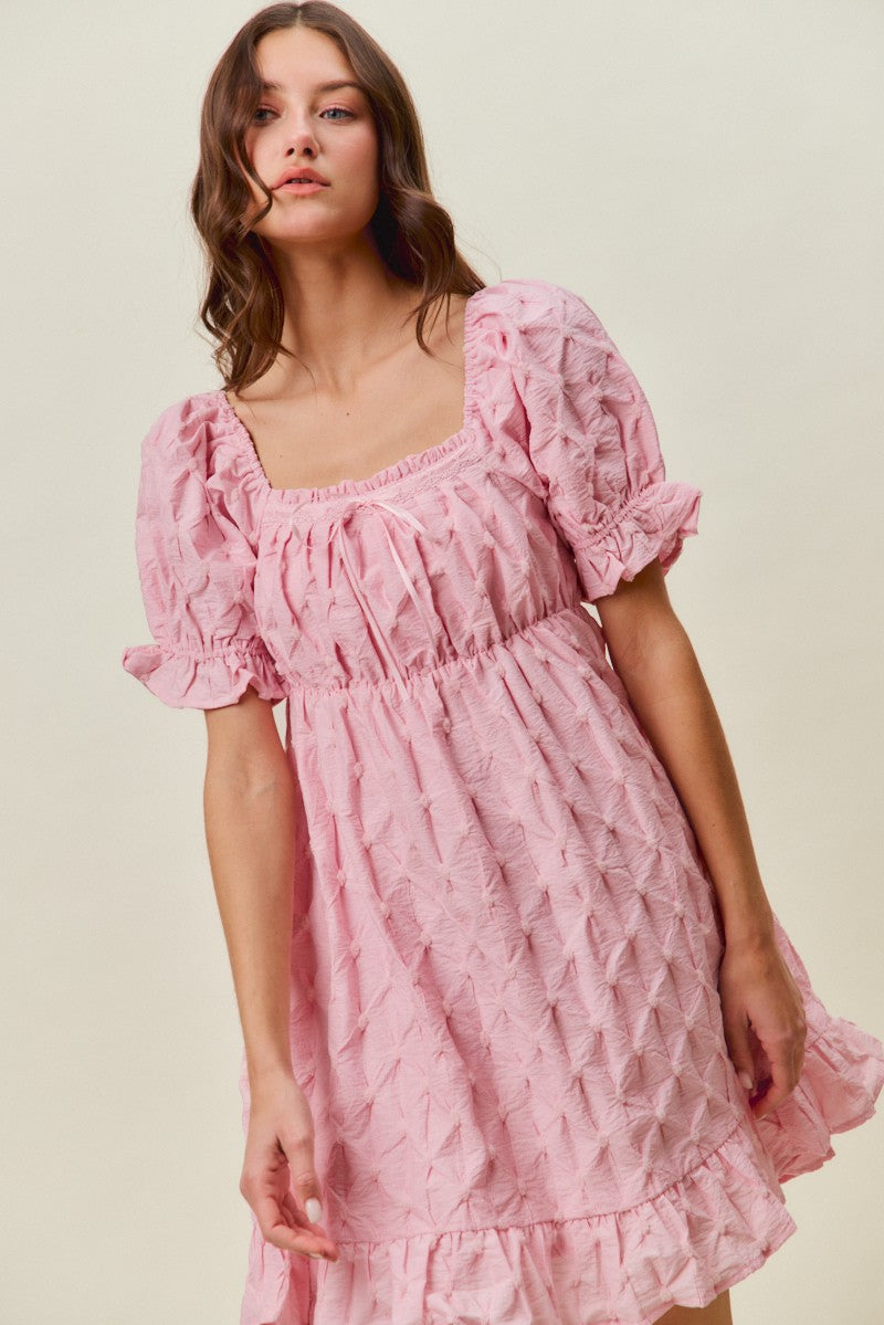 Pink So Me Texture Woven Ruching On Bust Mini Dress 1