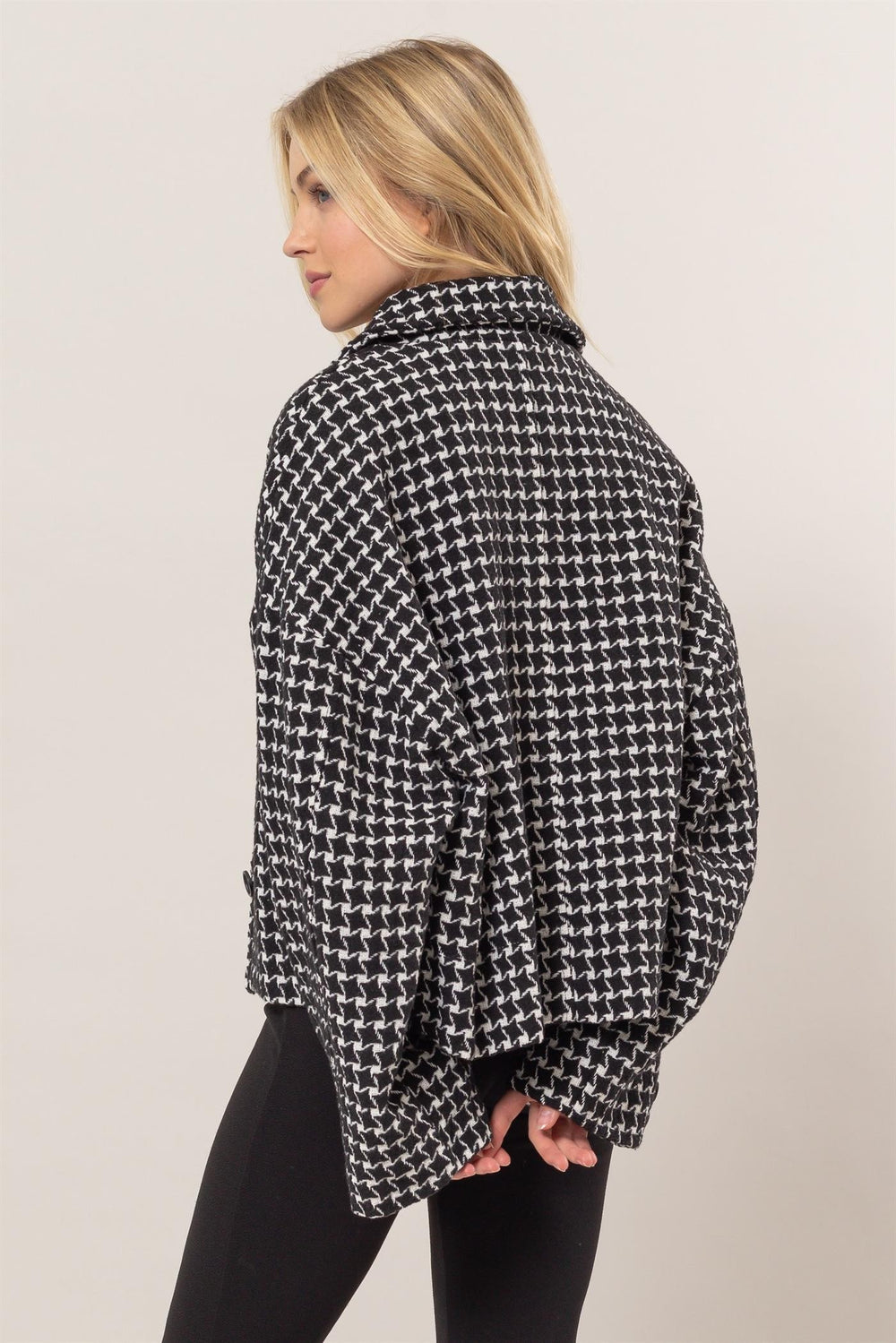 Black Hyfve Tweed Plaid Button Up Collared Neck Jacket