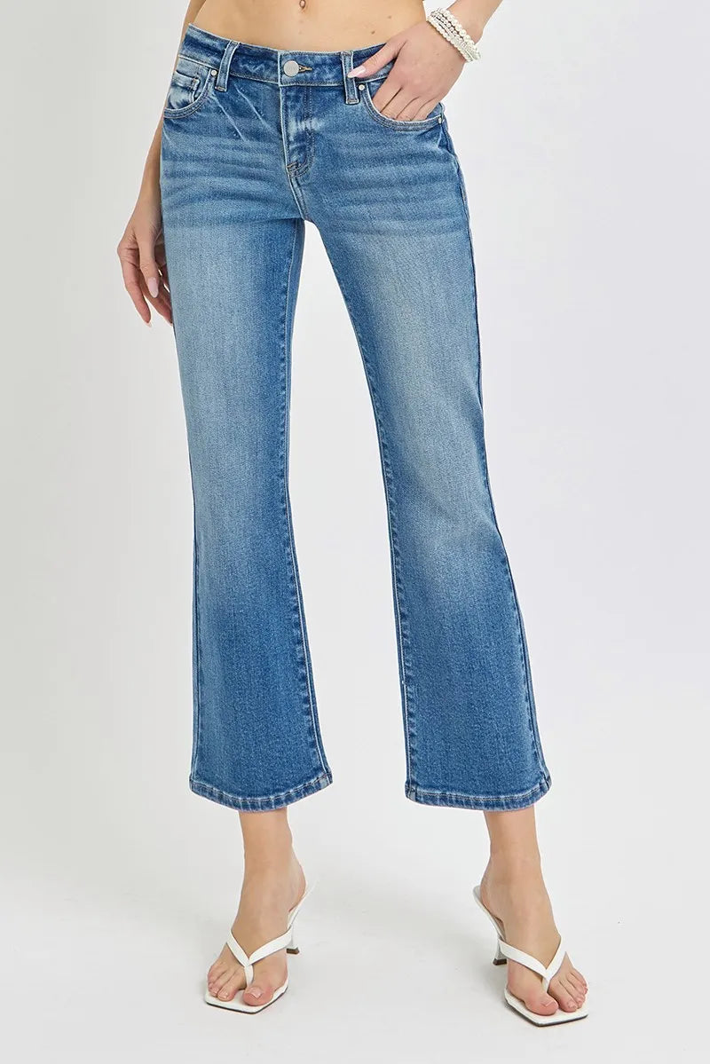 Medium Risen Full Size Low Rise Crop Flare Jeans Plus Size