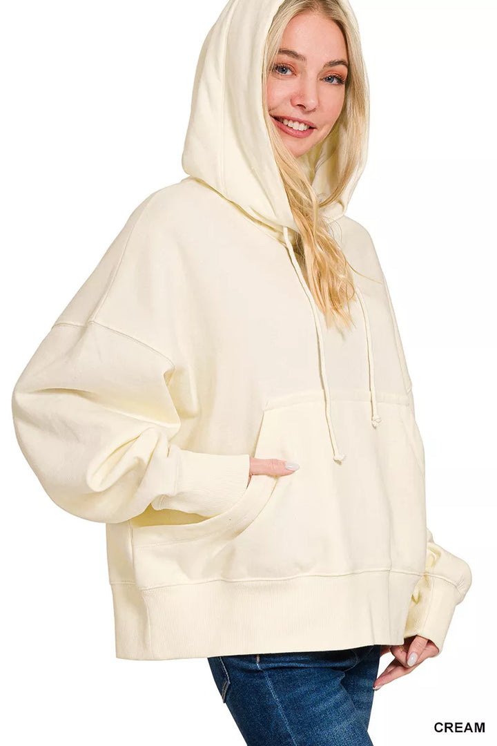 Cream Zenana Oversized Fleece Kangaroo Pocket Hoodie
