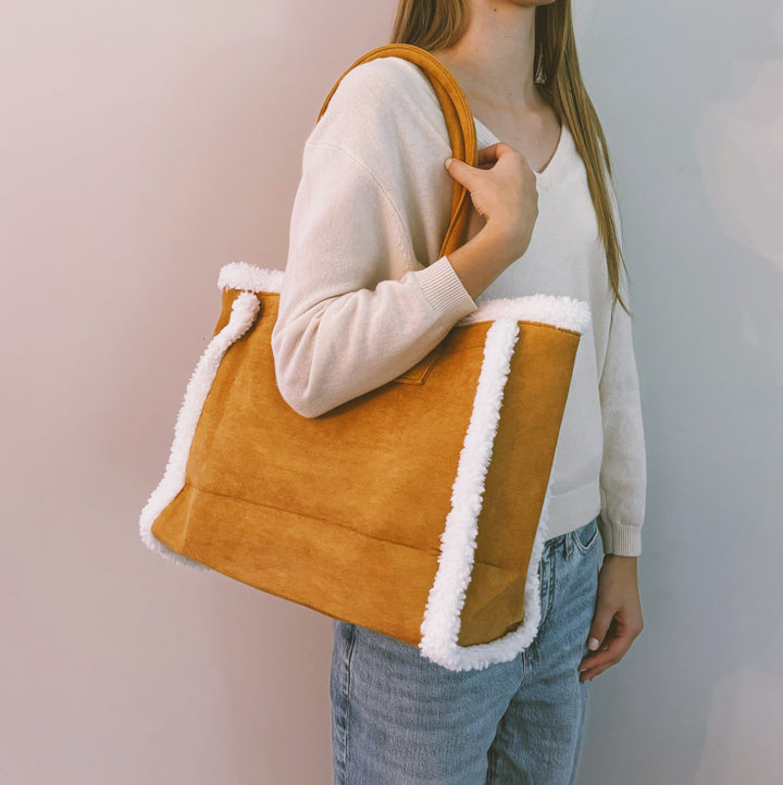 Creamy Caramel Teddy Cozy The Tote Shoulder Bag