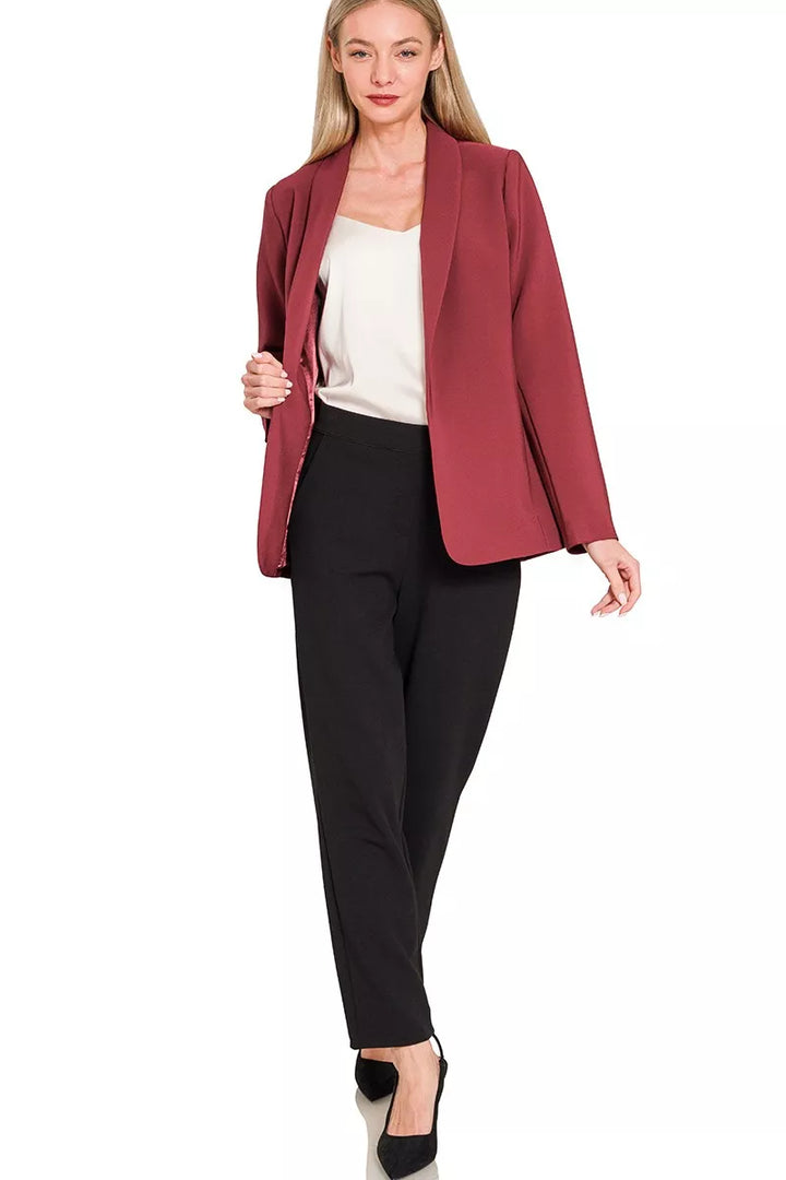 Burgundy Zenana Woven Long Sleeve Blazer With Lining 1