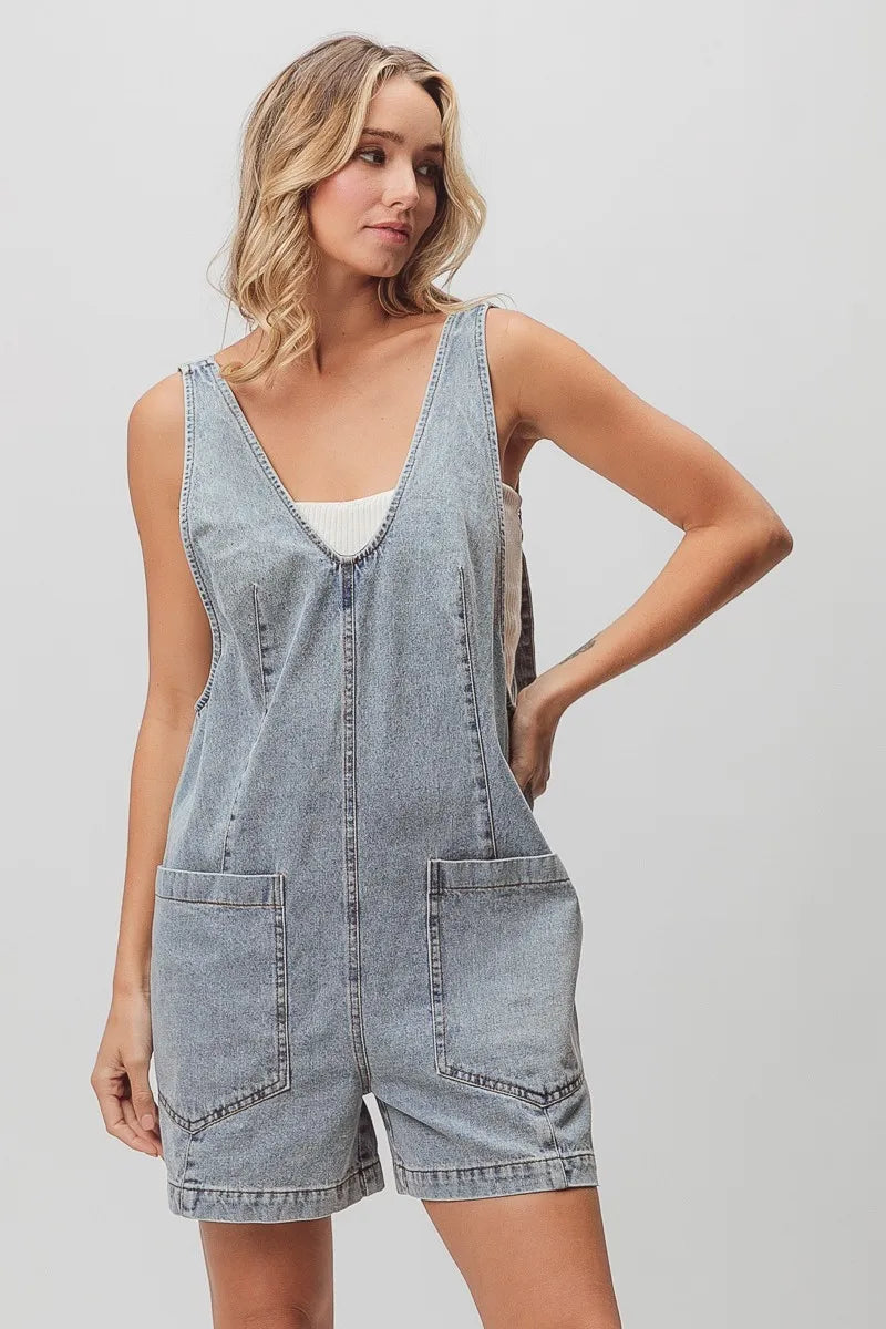 Lt Denim Bibi Patch Vintage Washed Denim Shortall