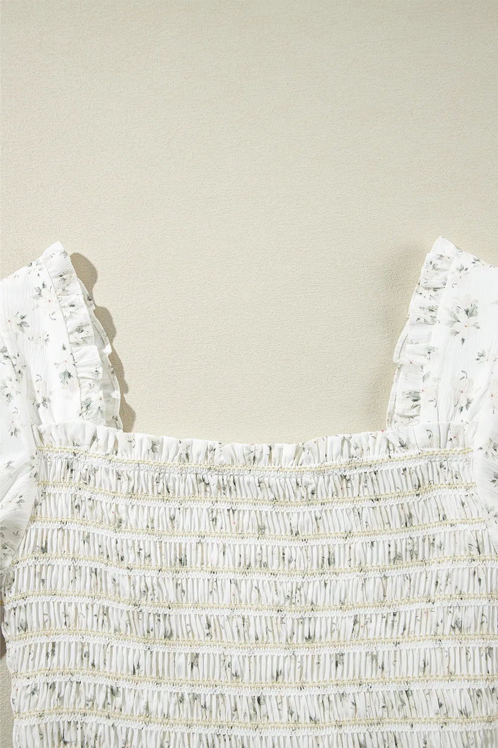 White Smocked Printed Short Sleeve Jumpsuit