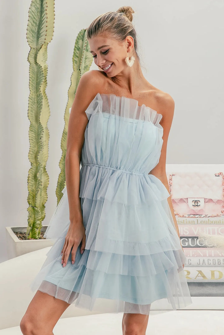 Sky Blue Bibi Sleeveless Layered Organza Dress