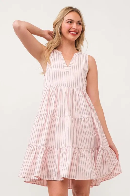 Lime N Chili Striped Sleeveless V Neck Tiered Dress 1