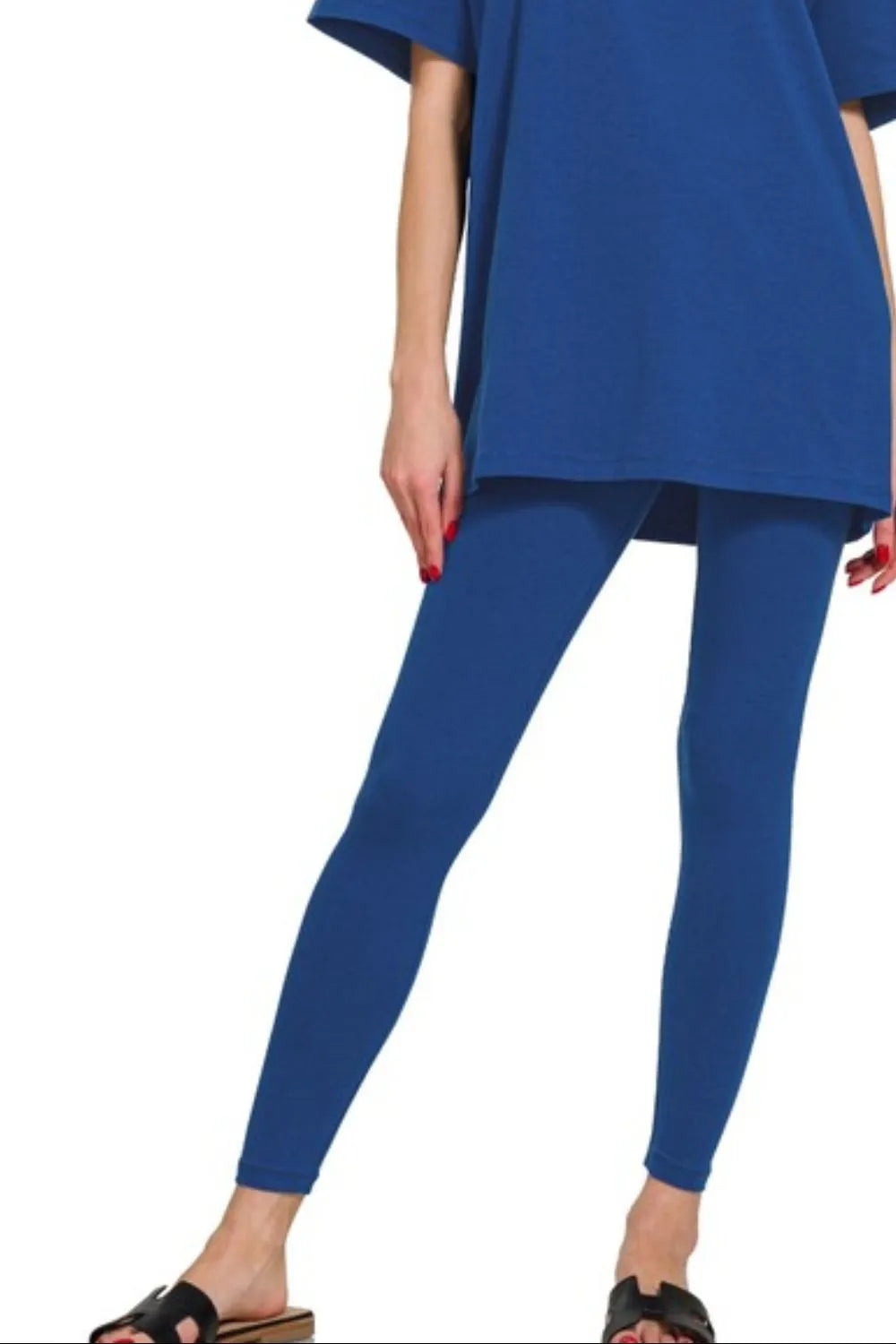 Lt Navy Zenana Cotton Round Neck Top Legging Set