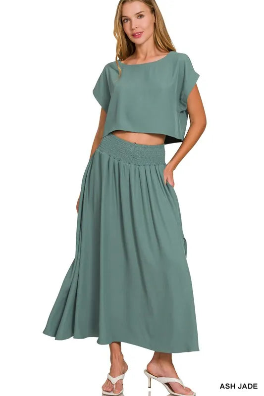Ash Jade Zenana Heavy Woven Span Crop Tee Skirt Set 4